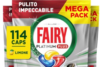 Fairy Platinum Plus Pastiglie Lavastoviglie, 114 Capsule, Limone Complete, Detersivo Con Tecnologia Anti-Opaco, Contro Grasso e Incrostazioni Ostinate Anche nei Cicli Brevi
