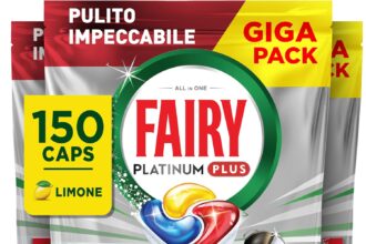 Fairy Platinum Plus Pastiglie Lavastoviglie, 150 Capsule, Limone, Detersivo Con Tecnologia Anti-Opaco, Contro Grasso e Incrostazioni Ostinate Anche nei Cicli Brevi