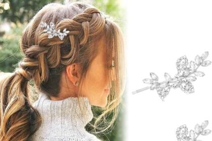 QINERSAW 2 Pz Fermagli per Capelli Sposa Clip Capelli Matrimonio Argente Forcine per Capelli da Sposa a Foglia con Perle e Cristalli Artificiali Fermagli per Capelli Eleganti per Banchetto di Nozze