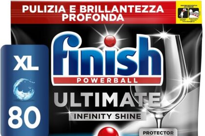 Finish Ultimate Infinity Shine Pastiglie Lavastoviglie, 80 Capsule Lavastoviglie, Detergenti per Lavastoviglie contro lo Sporco e i Residui Incrostati (Confezione da 1)