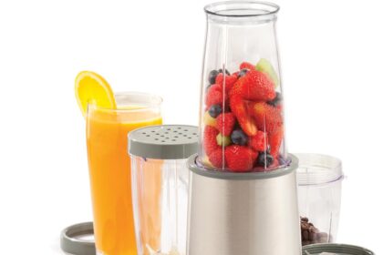 BELLA Mini Frullatore Elettrico Portatile Rocket in Acciaio Inossidabile, Set da 12 Pezzi, Mixer e Tritatutto per Smoothies, Frullati e Salse, 285 Watt, Argento
