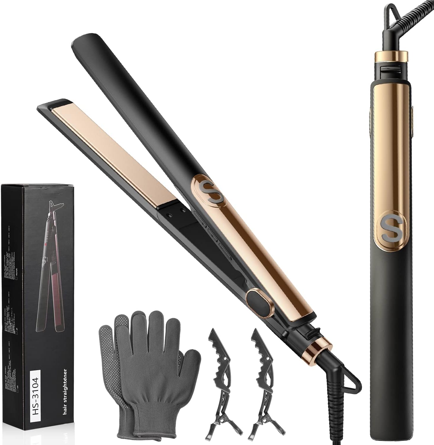 GAOEEIN Piastra per Capelli, 2 in 1 Piastra Capelli Lisci, Portatile, Display Digitale, 140-220℃, Rivestimento in Ceramica Avanzato, Ideale Capelli Lunghi e Folti, HS-3104