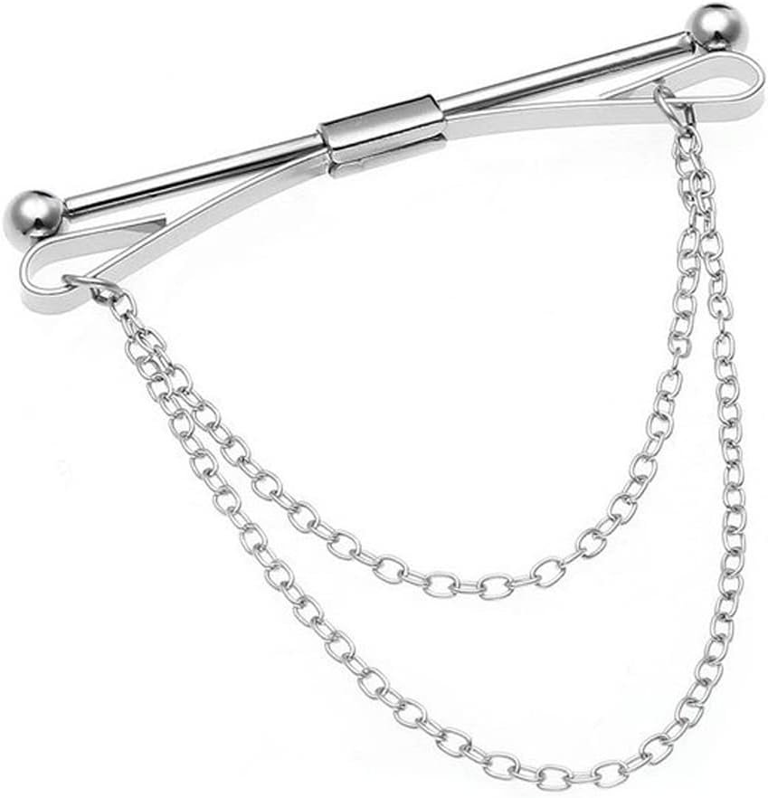 GHEART Fermacravatta a Clip per Camicia da uomo, Clip del Colletto Della Camicia, Spilla da Colletto per Camicia da Uomo, per Regalo di Nozze Affari da Uomo,D'argento,Con Catenina