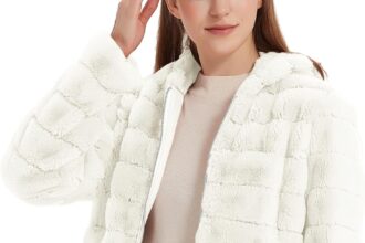 Geschallino Cappotto da Donna in Pile con Pelliccia Sintetica Calda e Soffice Giacca Corta in Shearling Shaggy con Cappuccio