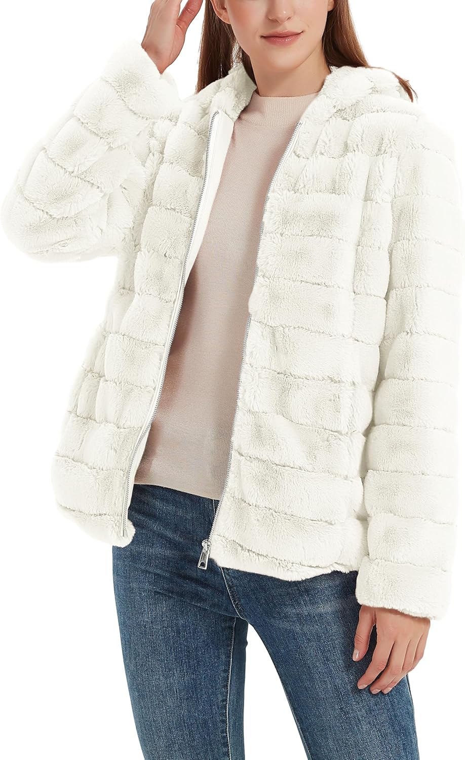 Geschallino Cappotto da Donna in Pile con Pelliccia Sintetica Calda e Soffice Giacca Corta in Shearling Shaggy con Cappuccio