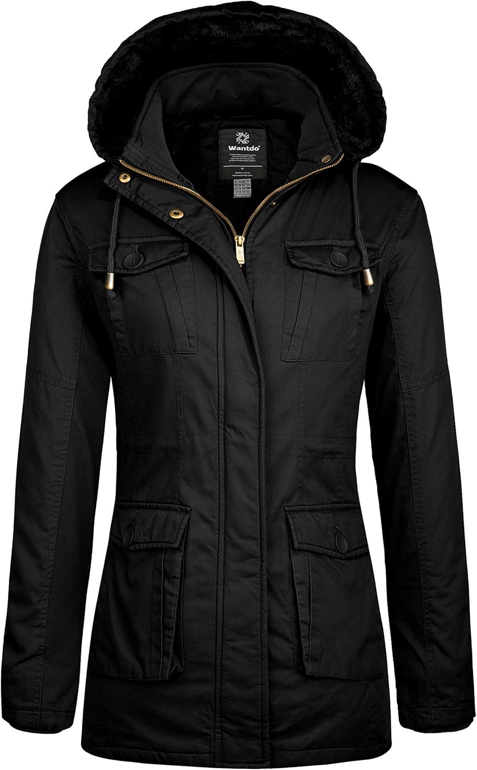 Wantdo Giacca con Cappuccio Rimovibile Cappotto Caldo Invernale da Esterno Parka con Fodera in Pile Giubbotto Antivento Donna