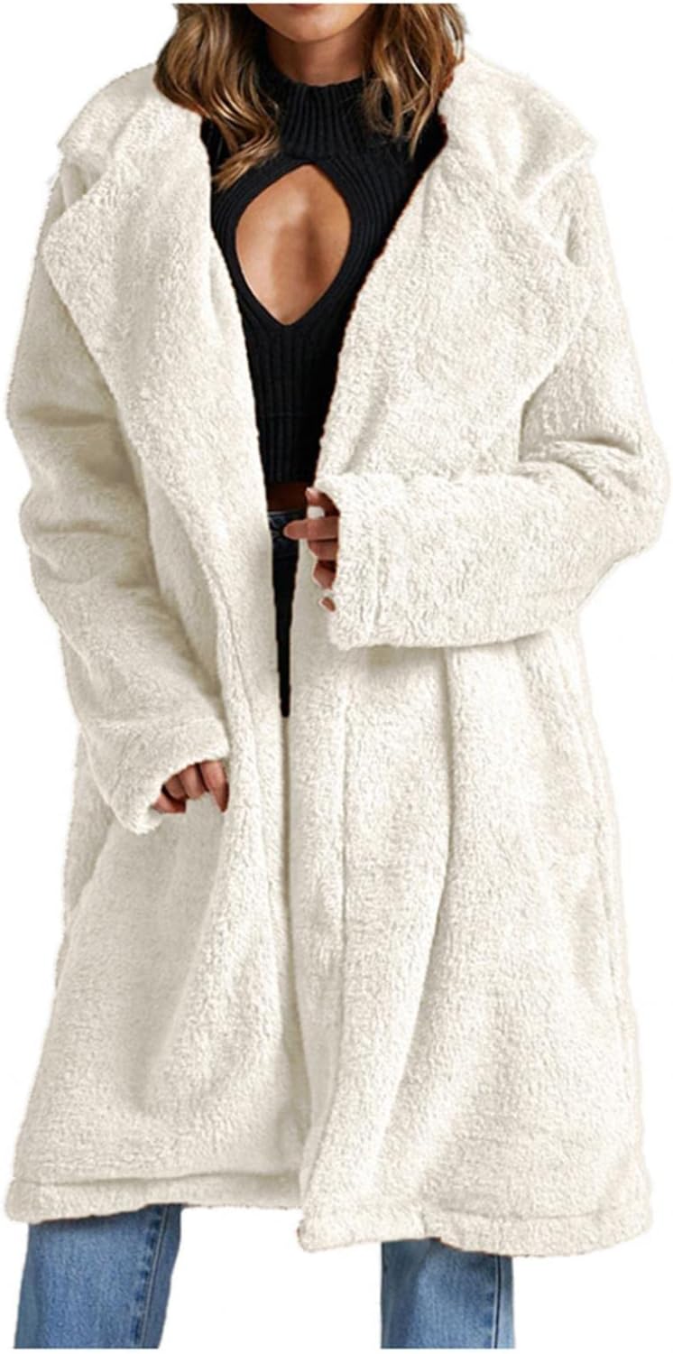 Giacca invernale lunga da donna in pile elegante tinta unita con risvolto, autunno/inverno, giacca in pile Fuzzy, giacca da montagna Plus velluto caldo giacca lunga per attività all'aria aperta