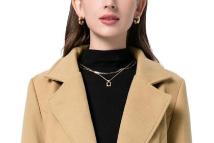 Sukany Women's Winter Wool Blend Coat Notched Collar Double Breasted Lapel Mid Long Jacket Outwear