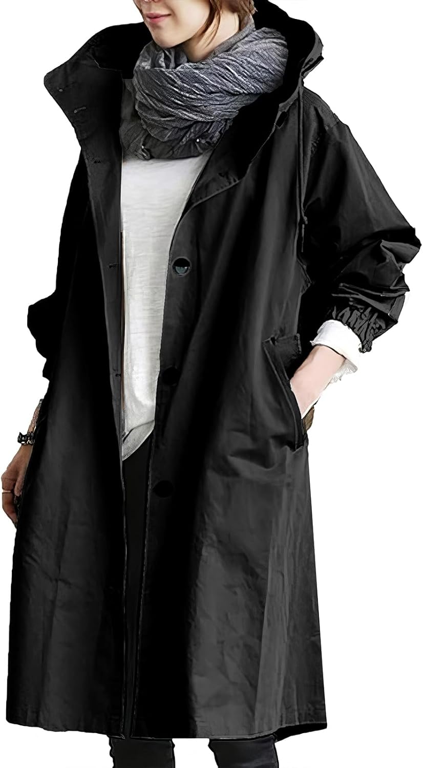 DayaEmmoTQ Giacca vento donna doppio - petto con coulisse, con cappuccio, a maniche lunghe, antivento, leggera, con risvolto casual