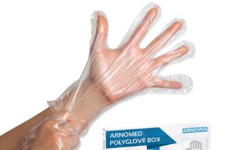 ARNOMED Guanti monouso in PE da donna, 100 pezzi guanti usa e getta per box, guanti plastica domestici per alimenti, guanti trasparenti monouso protettivi per tinte capelli, guanti sottili
