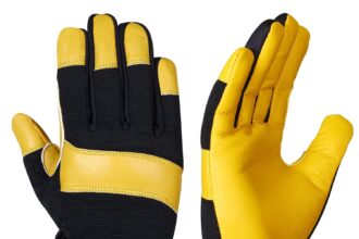 SAWANS Guanti da giardinaggio in Pelle per Donna e Uomo Leggeri Extra resistenti Antispine Giardiniere Heavy Duty Rigger Guanti da Lavoro da giardino Sicurezza Costruzione Meccanica Robusti (L)