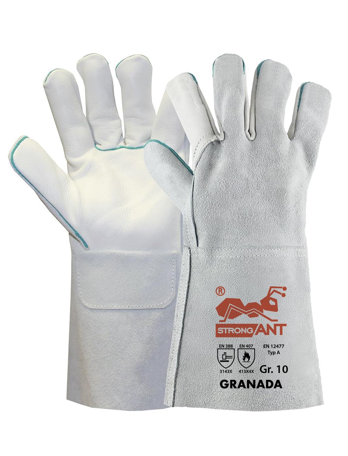 strongAnt GRANADA-Guanti da saldatura in pelle bovina guanti da lavoro adatti anche per grigliare guanti di sicurezza - TÜV GS - Grigio - Taglia: 10