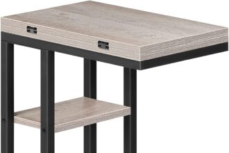 HOOBRO Tavolino a Forma di C, Tavolino da Divano Pieghevole, Tavolino da Caffè in Stile Industriale, con Ripiano Portaoggetti, per Soggiorno, Camera da Letto, Greige e Nero EBG29SF01