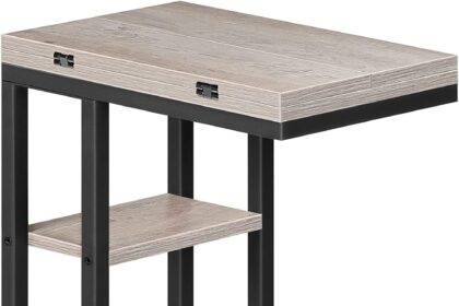 HOOBRO Tavolino a Forma di C, Tavolino da Divano Pieghevole, Tavolino da Caffè in Stile Industriale, con Ripiano Portaoggetti, per Soggiorno, Camera da Letto, Greige e Nero EBG29SF01