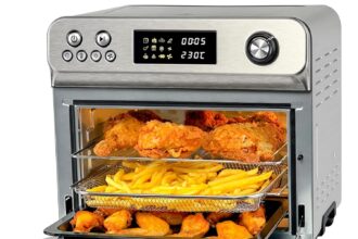 HYSapientia® Forno Friggitrice ad Aria Calda 24 litri 10 in 1, 1800W Friggitrice aria in acciaio inox，Ricette e istruzioni italiane，forno ad aria con 8 accessori…