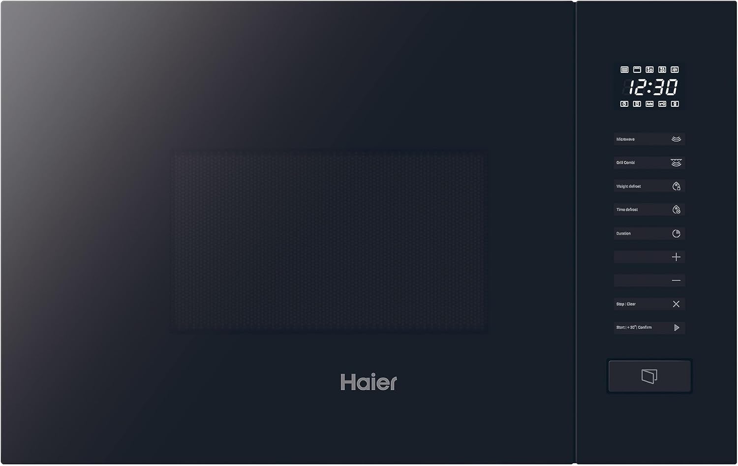 Haier HWO38MG2BHXB Series 2, forno a microonde integrabile con grill, capacità 20 l, potenza 1450 W, potenza grill 1000 W, 8 livelli di potenza, 6 funzioni, display touch, 8 menu automatici, nero
