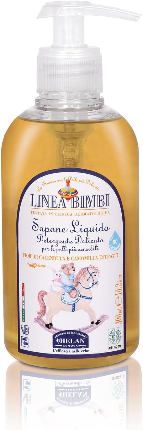 Helan, Linea Bimbi Bio - Sapone Liquido Mani Viso e Corpo per Bagnetto Neonato, Gel Detergente Profumato, Lenitivo e Delicato per Pelli Sensibili di Origine Vegetale con Camomilla e Calendula, 300 ml