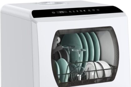 Hermilux Mini Lavastoviglie da Tavolo - 5 Coperti, Lavaggio a 75°C Baby Care, 5L Serbatoio, 360° Sistema di Lavaggio, Installazione Semplificata - Ideale per Campeggio, Cucina, Ufficio