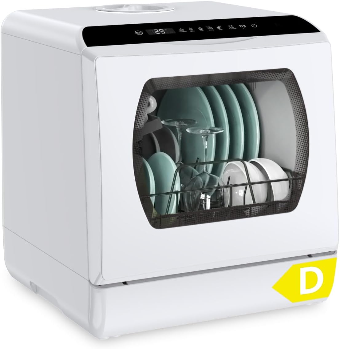 Hermilux Mini Lavastoviglie da Tavolo - 5 Coperti, Lavaggio a 75°C Baby Care, 5L Serbatoio, 360° Sistema di Lavaggio, Installazione Semplificata - Ideale per Campeggio, Cucina, Ufficio