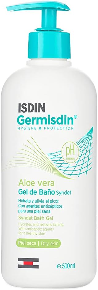 ISDIN Germisdin Aloe Vera Igiene Corpo con agenti antisettici (500ml), Gel detergente senza sapone con Aloe Vera e agenti antisettici che rispetta l’equilibrio cutaneo