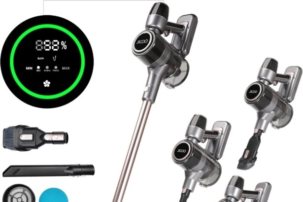 JIGOO C300 Aspirapolvere senza fili,30Kpa, 400w Scopa Elettrica Senza Fili Potente, Sensore di Polvere Intelligente,1,2L saspirapolvere senza sacco per pavimenti,peli di animali domestici,casa