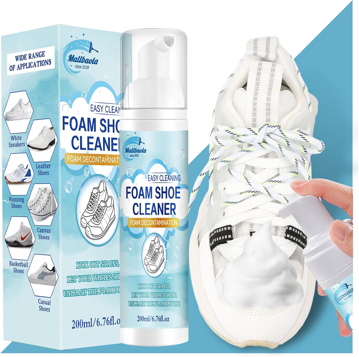 Kit Pulizia Scarpe, Pulisci Scarpe, Pulizia Scarpe Scamosciate da 200 ml con Spazzola, Asciugamano e Spugna, Sbiancante Scarpe per Rimuovere Macchie e Sporcizia, Schiuma Pulizia Scarpe da Ginnastica