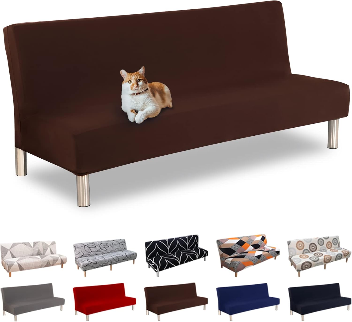 Lydevo Copridivano 3 Posti Senza Braccioli Elasticizzato Universale, Copridivano Letto Pieghevole Clic Clac Lavabile Rimovibile Estraibile, Fodera per Divano Futon per Soggiorno Casa,Caffè