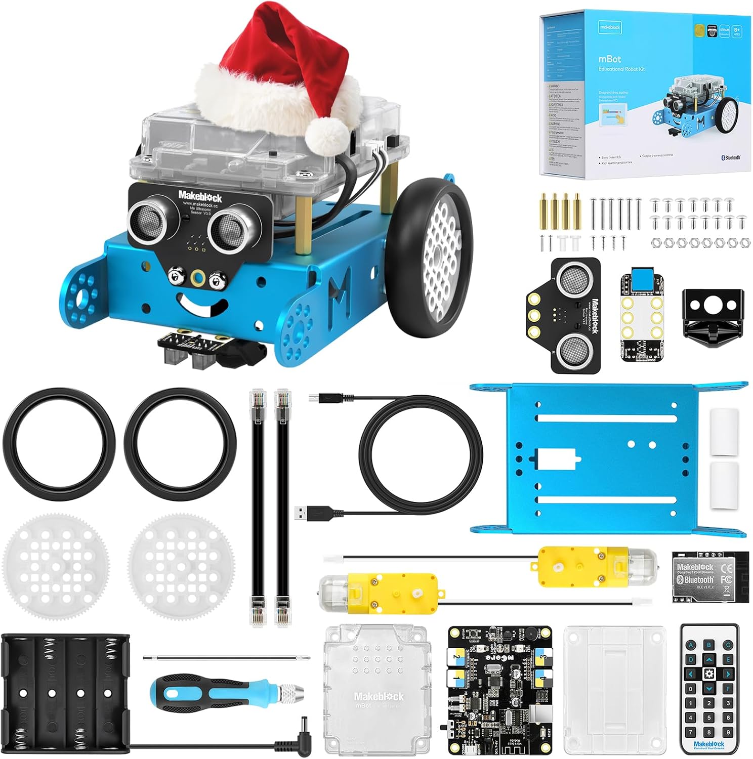 Makeblock mBot Robot Programmabile, STEM Giocattolo Compatibile con Programmazione Scratch / Arduino, Regali per Bambini Fonction Rileva Ostacoli, Segui linea, Robot di Codifica Robotico Kit - Blu