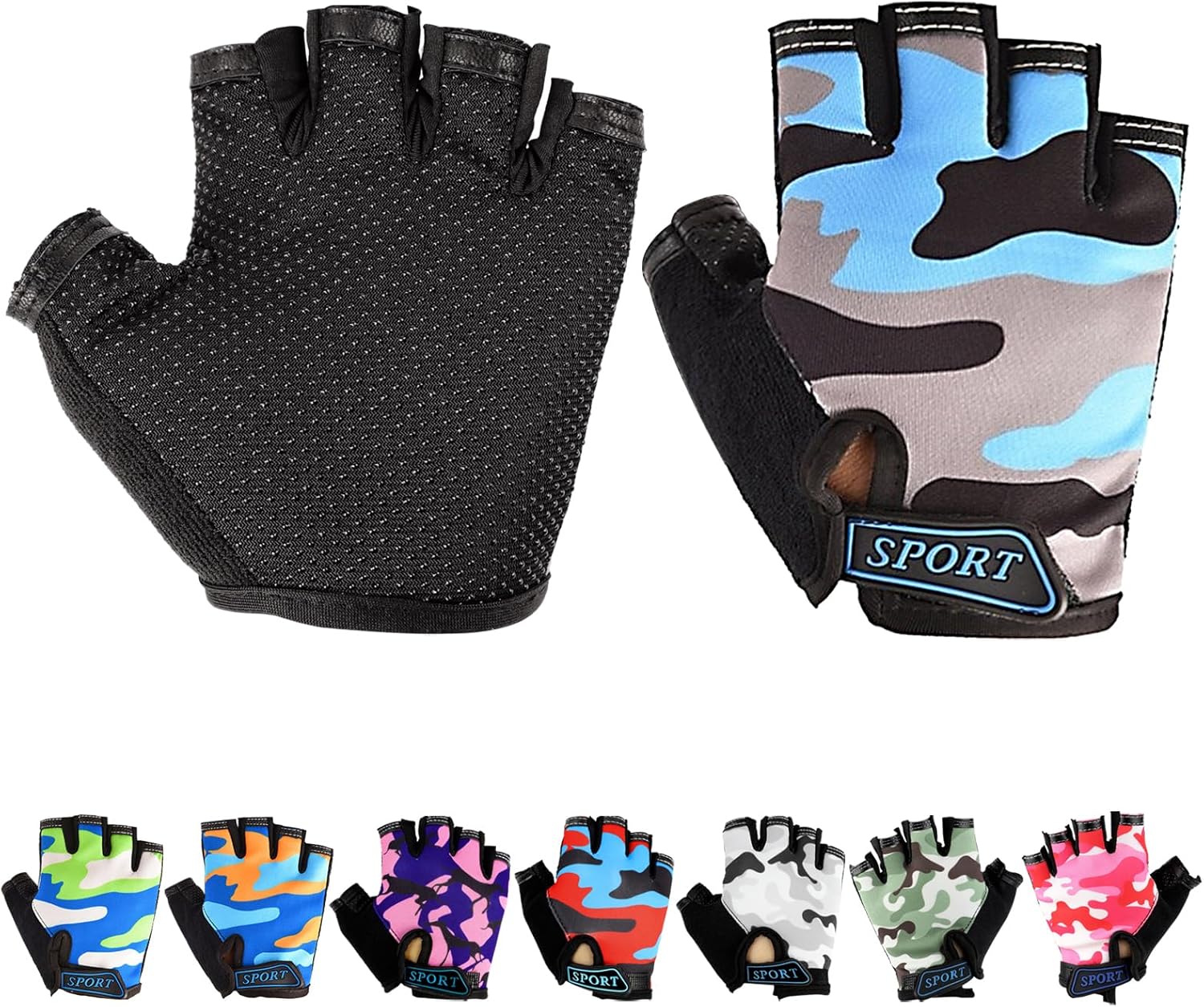 Mecmbj Guanti da Bici Mezze Dita Imbottiti In Gel, Guanti Protettivi Sportivi Per Bambini, Guanti Sportivi Antiscivolo Per Bambini Per Ciclismo, Canottaggio (Persone Applicabili: 6-12 Anni)