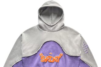 NAGRI Uomo Vintage Graphic Hoodie Viola Grigio Patchwork Cotone Hoodie Felpa con Cappuccio Pullover