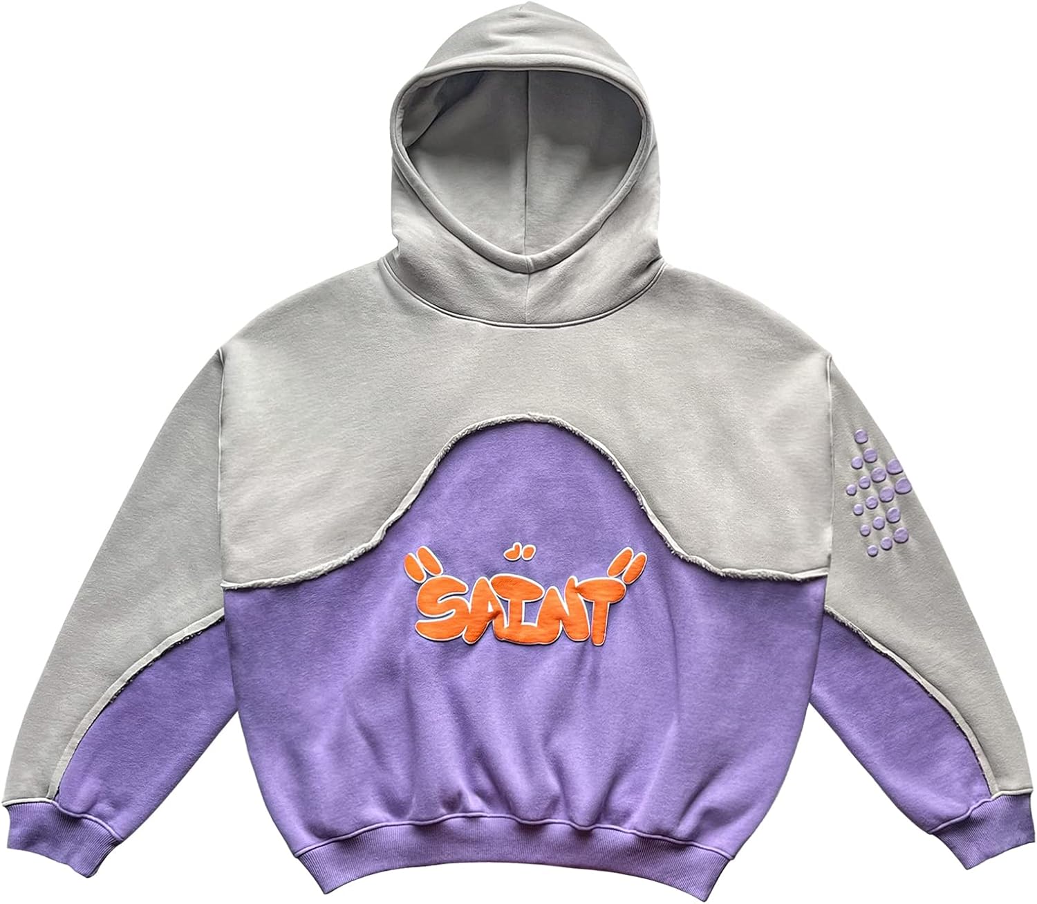 NAGRI Uomo Vintage Graphic Hoodie Viola Grigio Patchwork Cotone Hoodie Felpa con Cappuccio Pullover