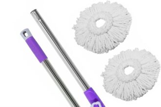 Neez Mocio Lavapavimenti Professionale - 360° Rotante, Regolabile e Allungabile Mop - Mocio Microfibra per Pulizia Pavimento - 2 Ricambio Mocio Testina con Telescopica Manico (Viola)