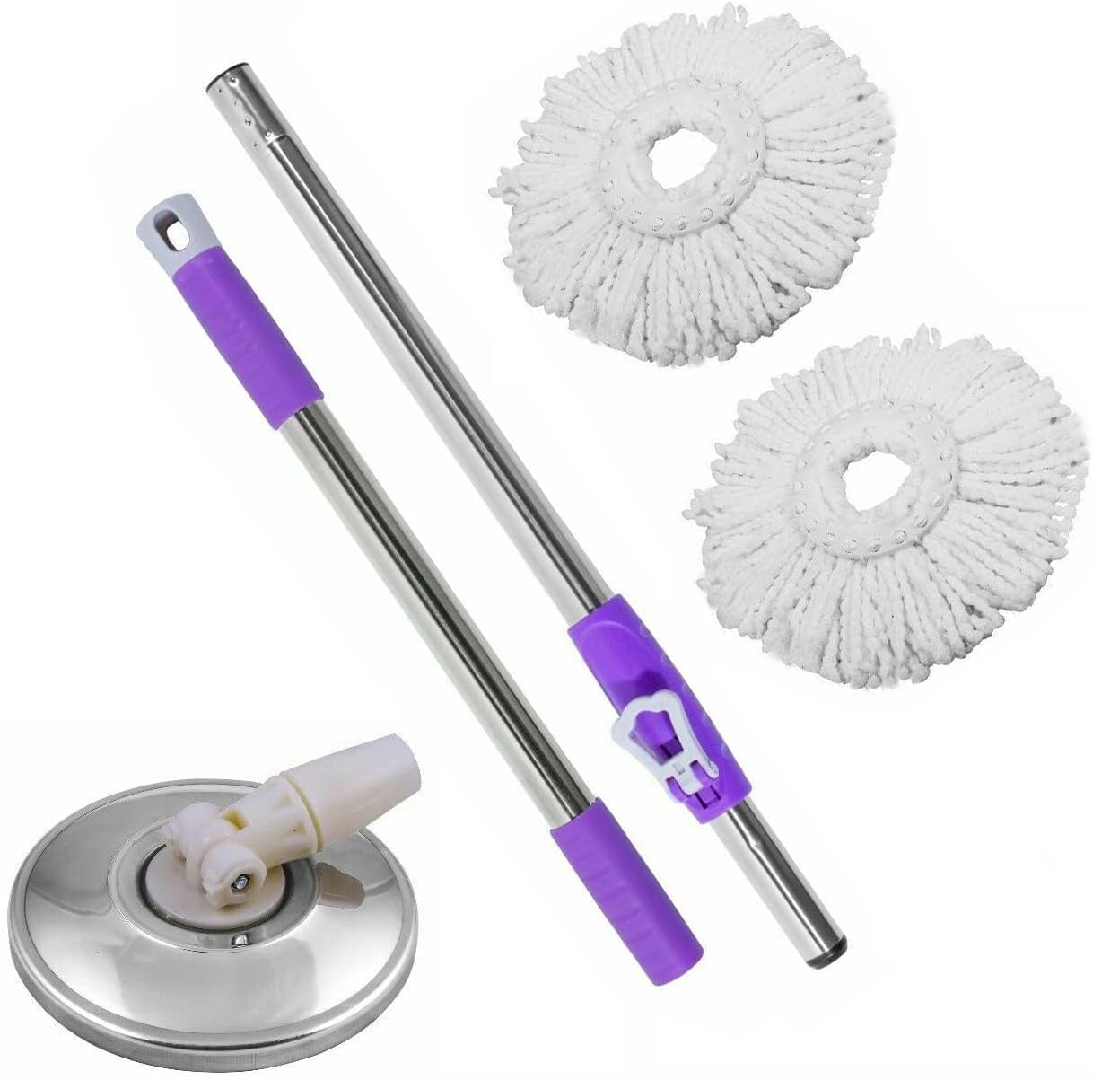 Neez Mocio Lavapavimenti Professionale - 360° Rotante, Regolabile e Allungabile Mop - Mocio Microfibra per Pulizia Pavimento - 2 Ricambio Mocio Testina con Telescopica Manico (Viola)