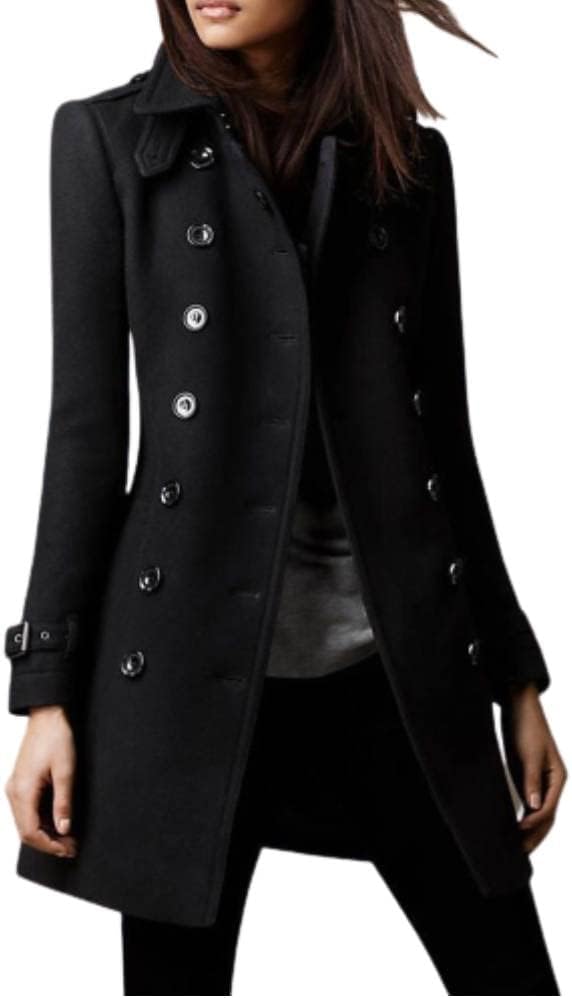 Onsoyours Cappotto di Lana da Donna Blazer A Maniche Lunghe Tinta Unita Sottile Cappotto con Bottoni Elegante Autunno E Inverno Moda Giacca Trench Cappotto Doppiopetto in Lana Coat