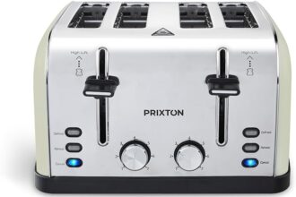 PRIXTON - Tostapane Bianca - 4 fette - 7 livelli di tostatura - Potenza 1900 Watt - Acciaio Inossidabile