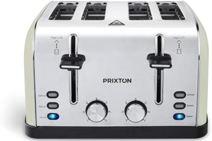 PRIXTON - Tostapane Bianca - 4 fette - 7 livelli di tostatura - Potenza 1900 Watt - Acciaio Inossidabile