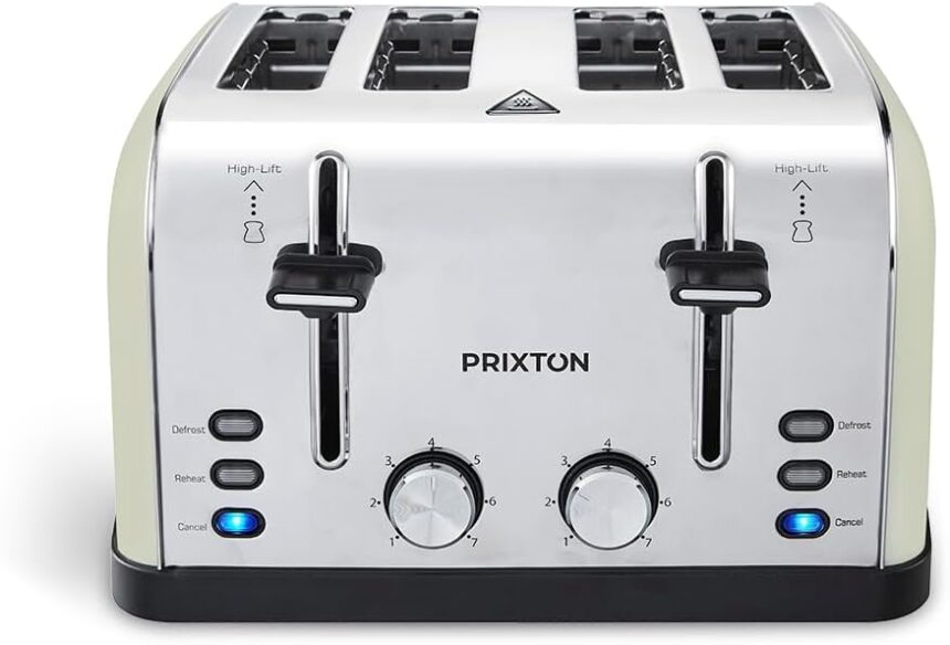 PRIXTON - Tostapane Bianca - 4 fette - 7 livelli di tostatura - Potenza 1900 Watt - Acciaio Inossidabile