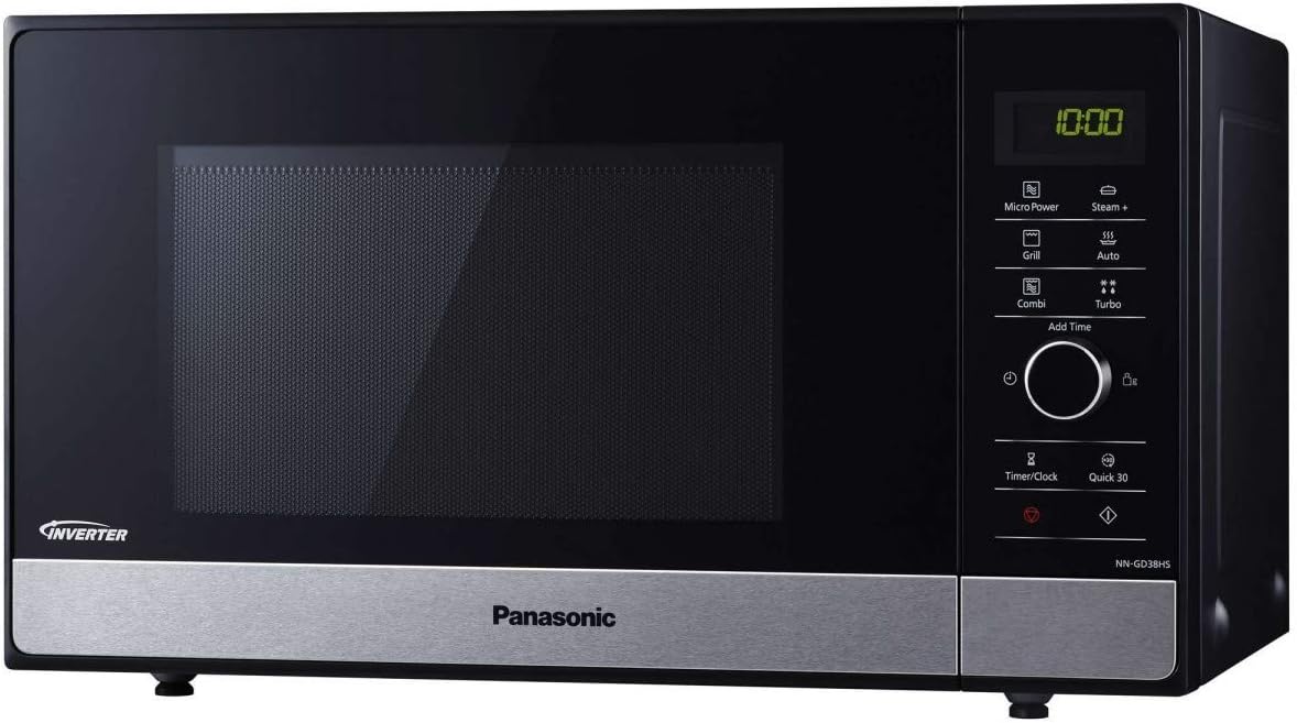 Panasonic NN-GD38HSSUG Forno Microonde Inverter e Grill con Piatto Rotante, 23 Litri, Acciaio Inox, 1000 W, Grill 1000 W, 17 Programmi Automatici, Griglia Metallica, Nero
