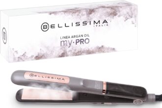 BELLISSIMA,Imetec Steam Ceramic & Argan Oil,Piastra Lisciante a Vapore,Rivestimento in Ceramica,3 Livelli di Temperatura,Riscaldamento Rapido,Piastre Oscillanti,Autospegnimento,0.44 kilograms