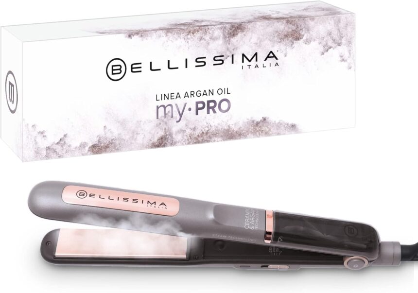 BELLISSIMA,Imetec Steam Ceramic & Argan Oil,Piastra Lisciante a Vapore,Rivestimento in Ceramica,3 Livelli di Temperatura,Riscaldamento Rapido,Piastre Oscillanti,Autospegnimento,0.44 kilograms