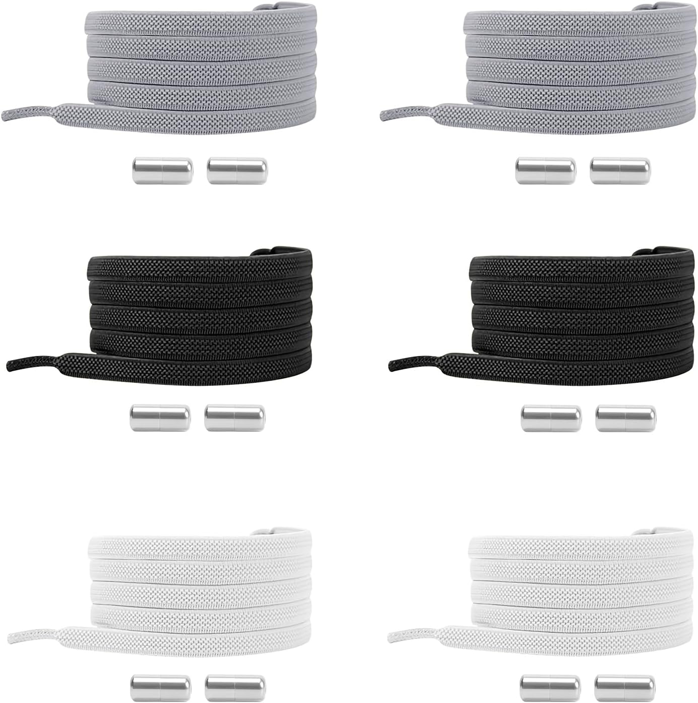 RISVOWO 6 Paia Lacci Elastici per Scarpe, Lacci Senza Nodo in Metallo per Tutti Gli Adulti e i Bambini, No Tie Lacci in Gomma Elastica per Scarpe da Ginnastica,Scarpe da Corsa, Scarpe Casual(100cm)
