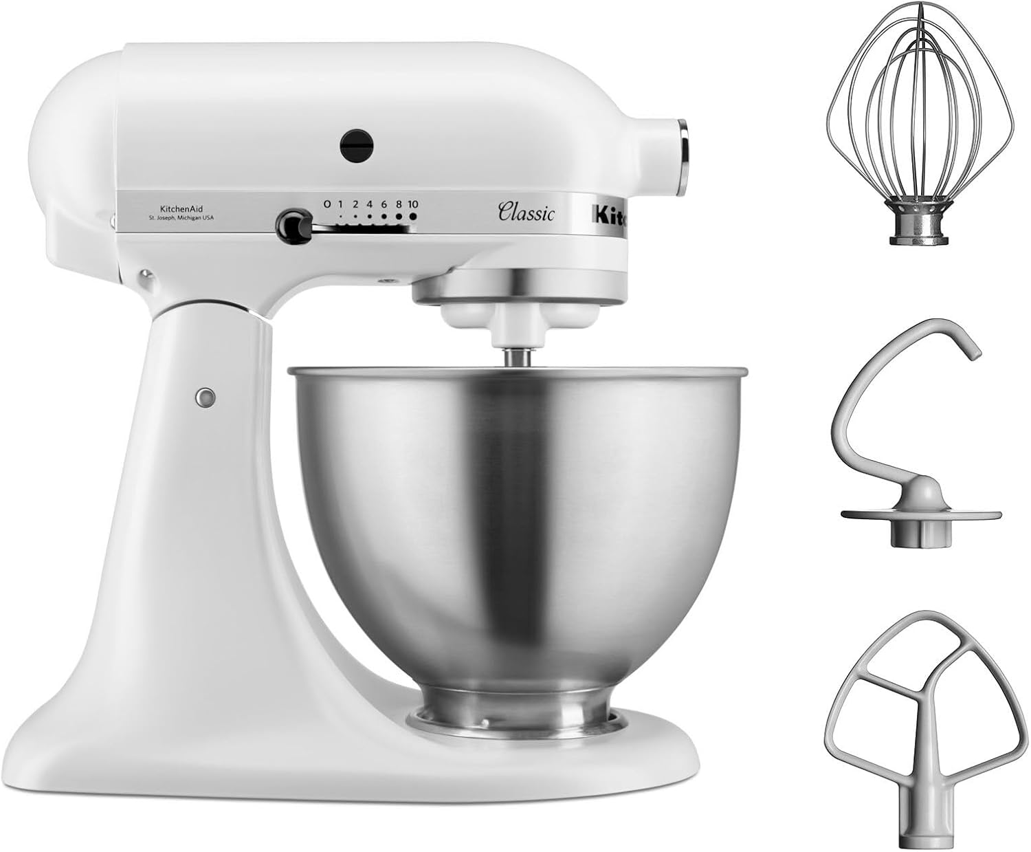 KitchenAid 5K45SSEWH robot da cucina classico, 10 velocità , 4.3 L, Bianco 36x37x23cm