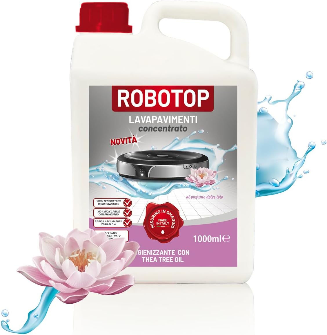ROBOTOP - detergente robot lavapavimenti - superprofumato- igienizzante (DOLCE LOTO) 1 LT + 100 ML IN OMAGGIO