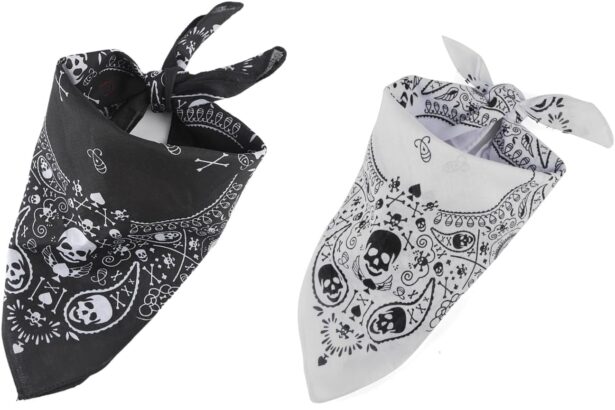 Bandana Pirate, Set di 2 Sciarpa Bandana Nera Bianco di Bandana da Pirata con Doppia Faccia in Cotone da Uomo Donna Adulto Accessori per Costume
