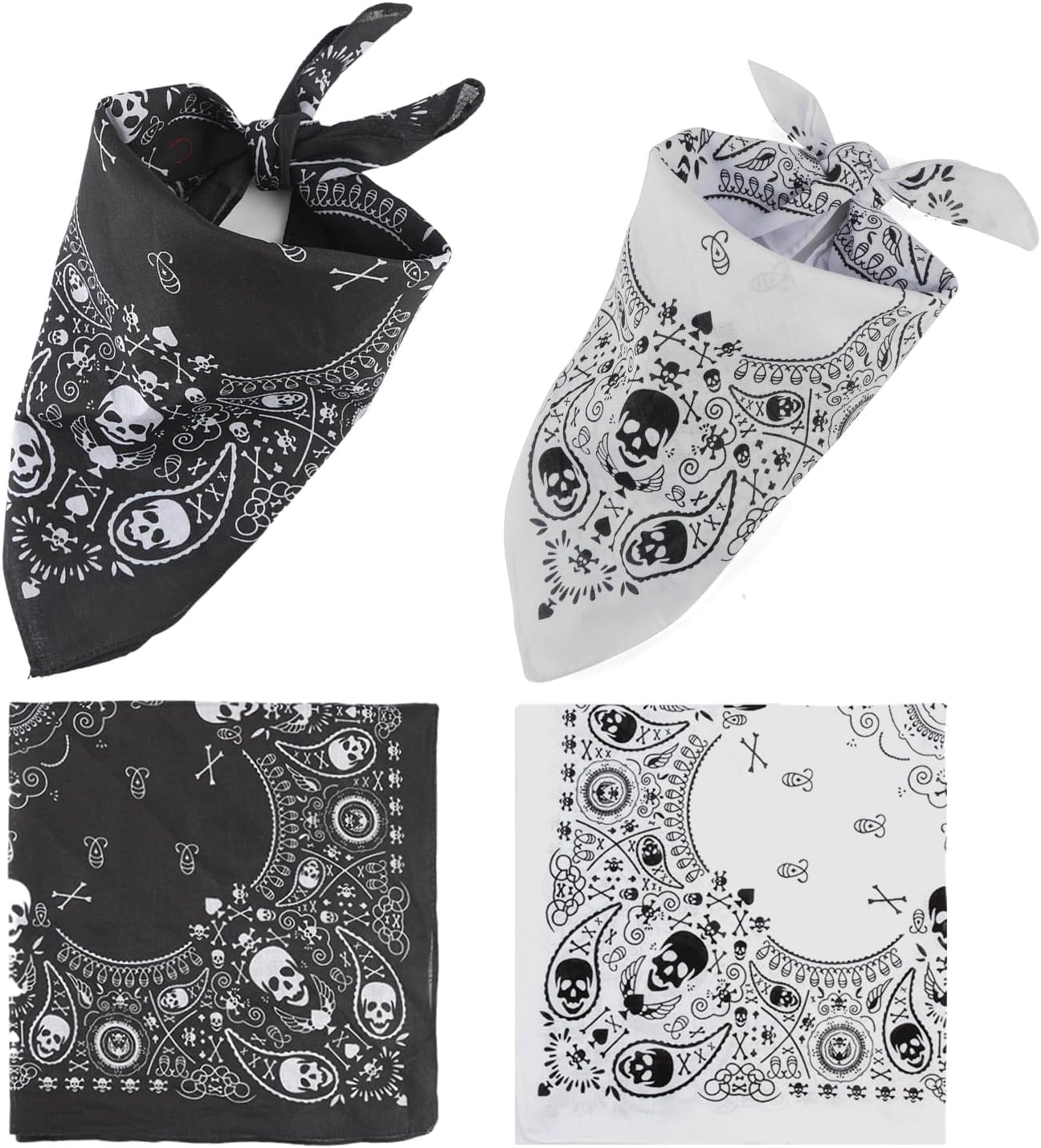 Bandana Pirate, Set di 2 Sciarpa Bandana Nera Bianco di Bandana da Pirata con Doppia Faccia in Cotone da Uomo Donna Adulto Accessori per Costume