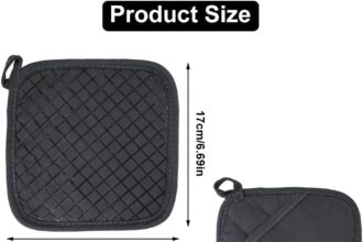 2 Pezzi Presine in Silicone e Cotone, 17×17cm Presine con Tasca, Resistente Calore Presine da Cucina, Presine Set, Antiscivolo, Lavabili, Riutilizzabili, per Cucinare e Cuocere Accessori da Cucina