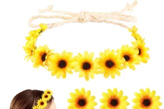 Youery set di cerchietti alla per capelli con girasole, 1 Pezzi fascia capelli donna Girasole e 6 Pezzi Forcine per Capelli Girasole, ghirlanda di fiori margherite per sposa, spiaggia, fotografia