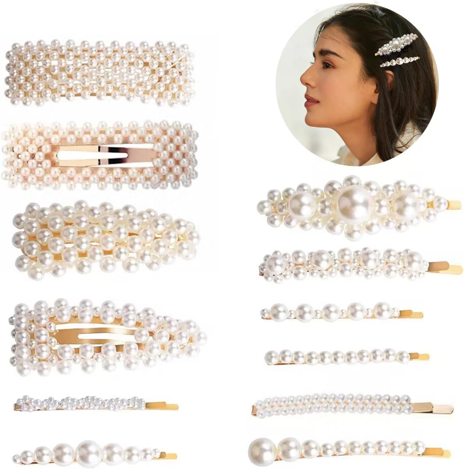 Perla Clip di Capelli Set,Fermagli per Capelli con Perle Nuziale Capelli Clip Accessori, Elegante Barretta per Capelli in Finta Perla,Accessori per Capelli Alla Moda per Donne Ragazze(12PC)