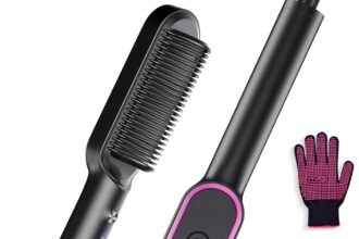 Spazzola Lisciante per Capelli - TYMO RING Piastra Capelli Professionale, Pettine Riscaldante Lisciante, 5 Temperature, 130°C-210°C, Tecnologia Ceramica PTC, Riscaldamento Rapido, Anti-Scottatura,Nero