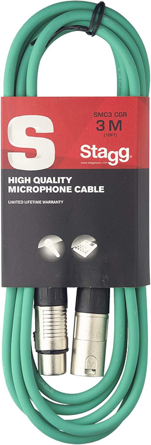 Stagg - Cavo da Microfono di Alta Qualita XLRf to XLRm, 3m, Verde